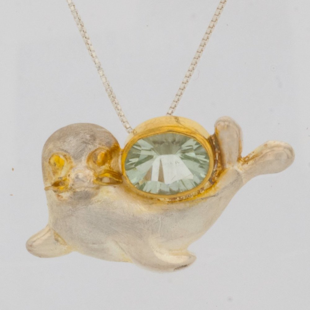 Sterling Silver and 22K Gold Vermeil Seal Pendant with Green Amethyst
